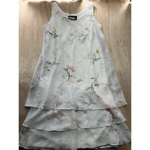 VTG Ursula Of Switzerland Dress Womens 14 Rose Beige Floral Sleeveless Crinkle